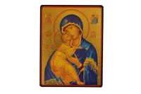 Vierge de Vladimir bleue - Icône dorée à la feuille 15x11,8 cm -  636.64