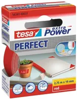 Tesa extra Power Perfect - Ruban Adhésif Toilé - Ruban de Réparation pour Artisanat, Fixation, Renforcement et Étiquetage - Rouge - 2,75 m x 19 mm