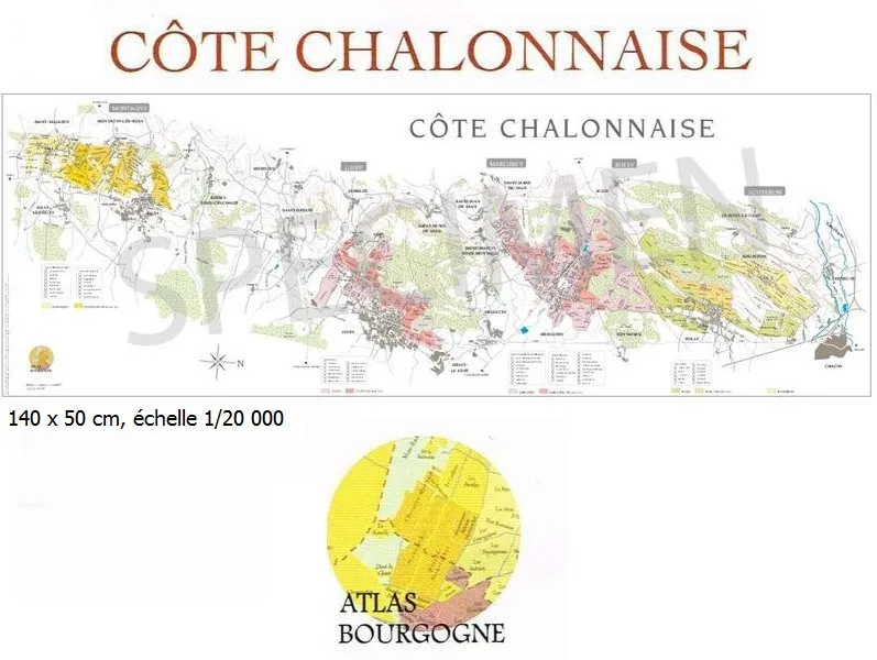 Côte Chalonnaise, carte des climats du vignoble, Affiche roulée, 140 x 50 cm, échelle 1/20 000 Sylvain Pitiot