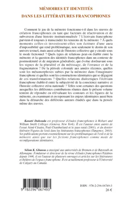 Mémoires et identités dans les littératures francophones