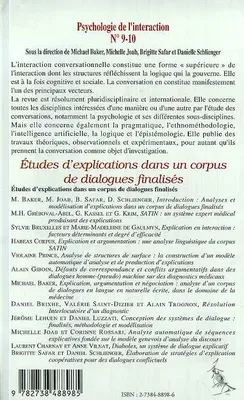 ETUDES D'EXPLICATIONS DANS UN CORPUS DE DIALOGUES FINALISES (n° 9-10)