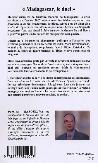 Livres Sciences Humaines et Sociales Actualités Madagascar, le duel, 16 décembre 2001 - 3 juillet 2002 Patrick Rajoelina