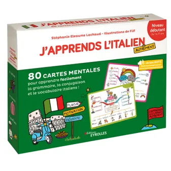J'apprends l'italien autrement - niveau débutant, 80 cartes mentales pour apprendre facilement la grammaire, la conjugaison et le vocabulaire italiens !